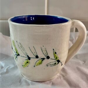 Handmade Ceramic Art Stoneware Pottery Wide Coffee Mug Blue Glaze Anthropologie